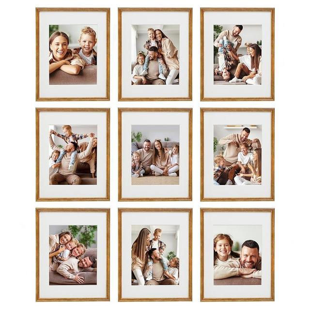 Sheffield Home 9 Piece Gallery Wall Frame Set, 11x14 Inch, Matted to 8x10 Inch, Antique Bronze