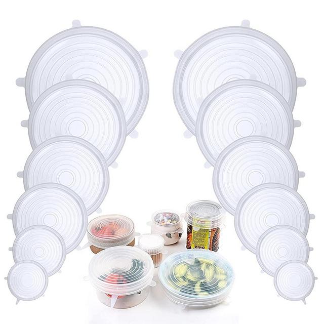 Silicone Lids for Food Storage, Adpartner 12 Pack of Various Sizes BPA-free Silicone Stretch Lids Reusable Container Lids Food Covers, Flexible to Fit Multi-Shapes of Containers, Microwave & Dishwasher Use Safe