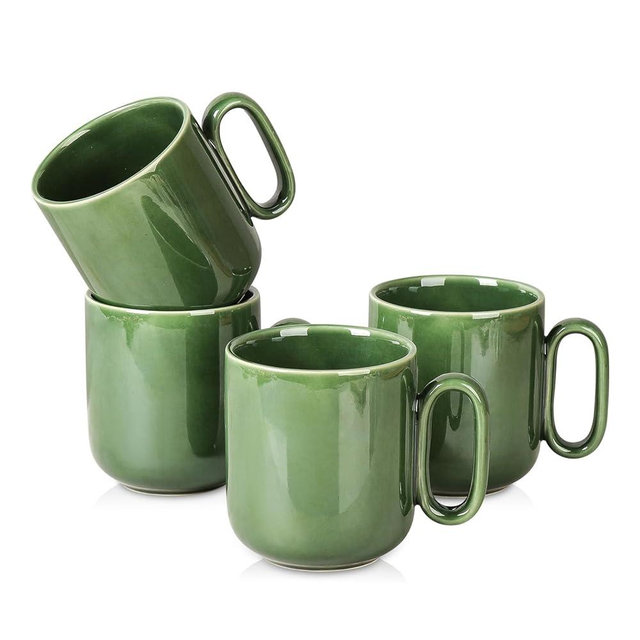 vicrays Ceramic Coffee Mug Set - 18 Ounce Large Stoneware Mug for Men Women - Unique Glazed Porcelain Mugs with Handle for Coffee Latte Tea Milk Cocoa - Set of 4 (Green)