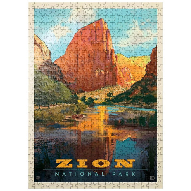 MyPuzzle Zion National Park: Virgin River Valley, Vintage Poster - Premium 500 Piece Jigsaw Puzzle for Adults