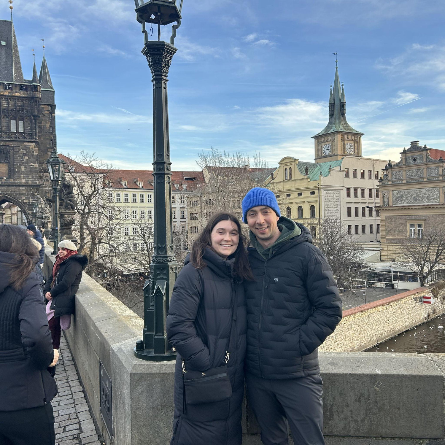 Crossing the Charles Bridge in Prague, Czech Republic!