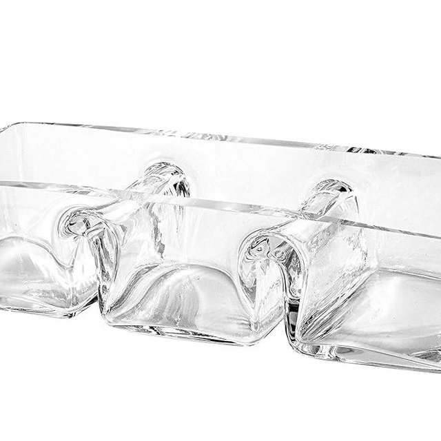 Glass - Sectional - Relish - Divided -Dish - Tray - 3 Part - Rectangular - for Nuts, Chocolate, Fruit or Candies - 12" Long - Made in Europe - by Barski