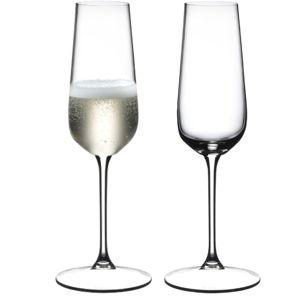 Riedel Champagne Flute - Crystal Glass - 8,454oz (full) - Set of 2-6424/08 - Grape At Premium Sparkling Wine Glass, Dishwasher Safe