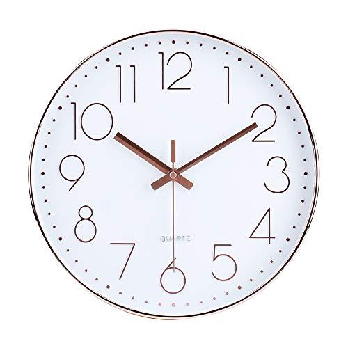 jomparis 12 Inch Modern Wall Clock Silent Non-Ticking Quartz Sweep Decorative Battery Operated Wall Clocks for Home Living Room Bathroom School (Rose Gold)