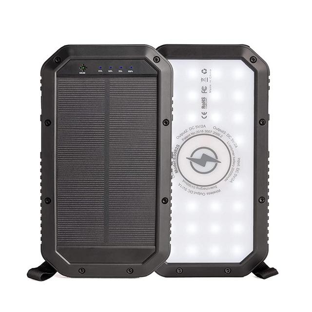Solar Power Bank Portable Charger – Rugged, Water-Resistant Solar Charger Power Bank w/Wireless Charger Pad, 3 Fast-Charging USB Ports – 20,000mAh Portable Power Bank w/ 72-Hour Bright LED Flashlight