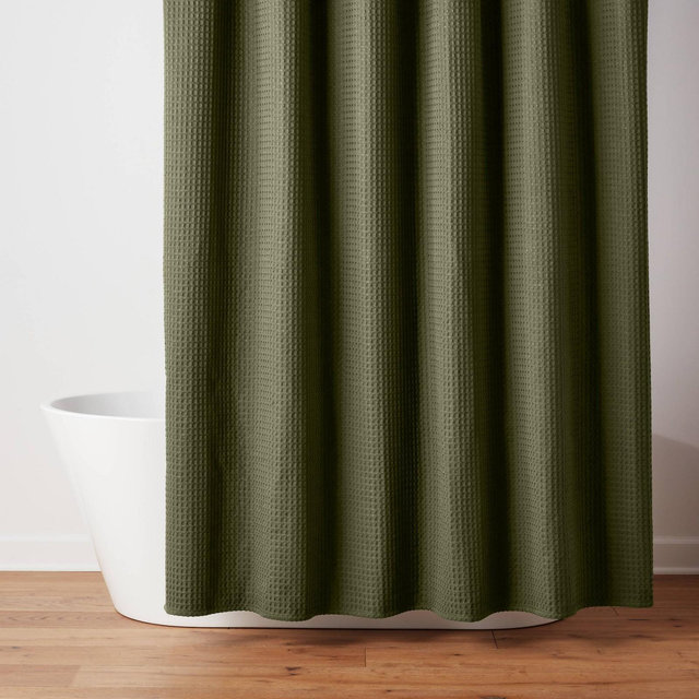 72"x84" Extra Long Waffle Weave Shower Curtain Dark Olive Green - Threshold™