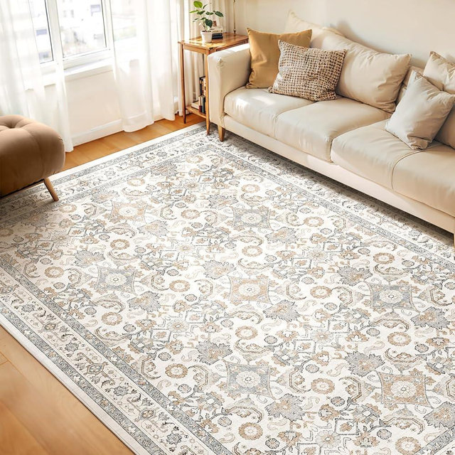 WITSHOCK Living Room Area Rugs 8x10: Soft Non-Slip Backing Washable Rugs Vintage Large Carpet for Bedroom Office Dining Room Kitchen Stain Resistant Home Decor Rug，Canel