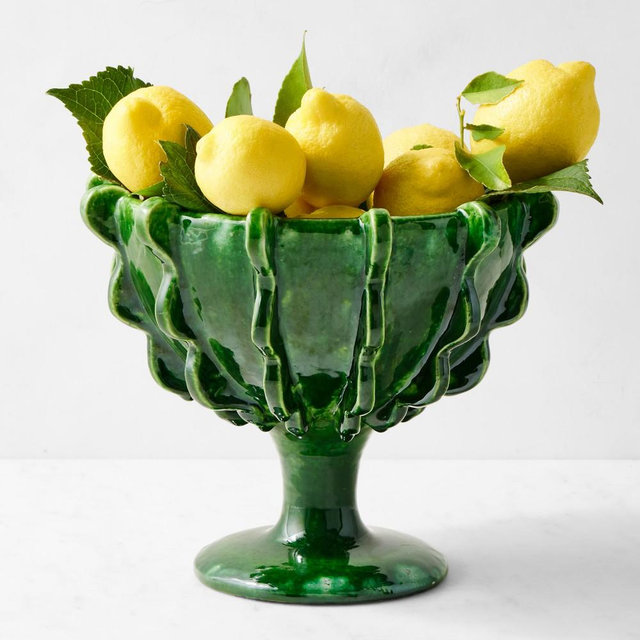 AERIN Textured Ceramic Footed Vase, Green, 9"H