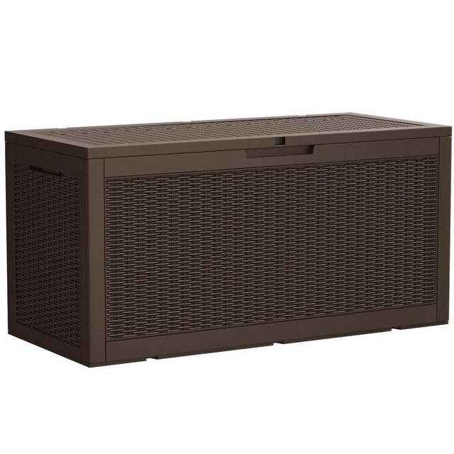 Devoko 95 Gallon Deck Box Large Resin Outdoor Storage Box, Waterproof and UV Resistant Lockable for Outdoor and Patio, Large Storage Cabinet for Patio Furniture, Garden Tools and Pool Supplies, Brown