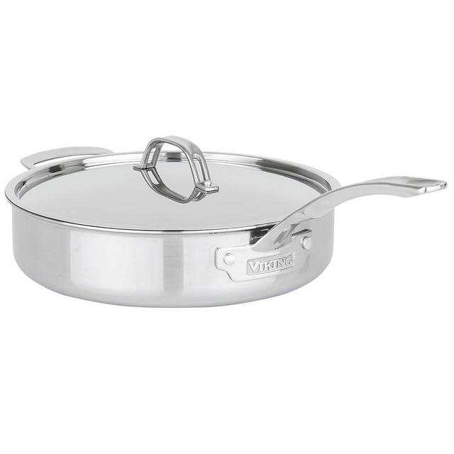 Viking PureGlide Pro 3-Ply Nonstick Sauté Pan with Lid, Made without PFAS, 4.5-Quart Induction Deep Frying Pan with Helper Handle, Metal Utensil Safe Titanium Nonstick Surface, Oven Safe to 600F