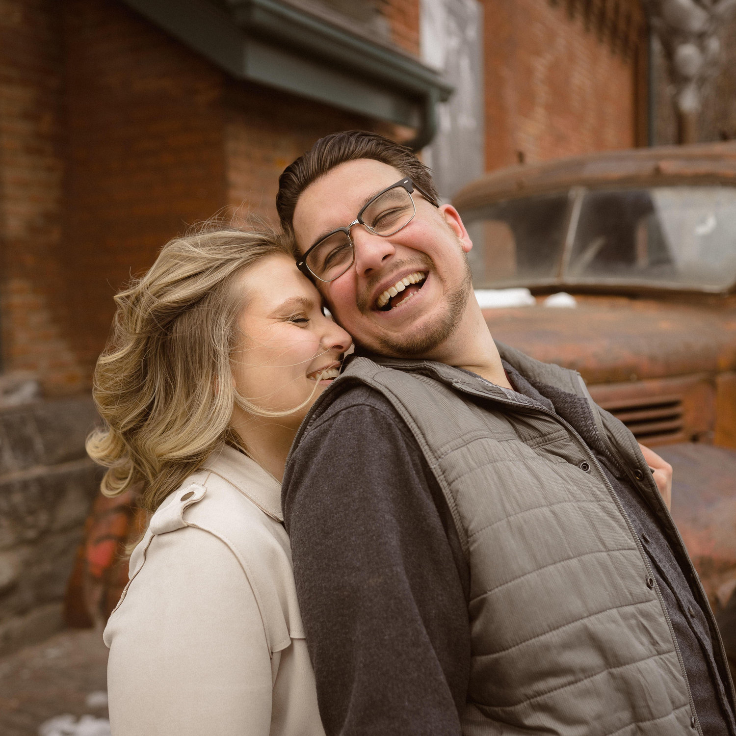 Gerry proposed to Laura in the Distillery District of Toronto. He hired a photographer to capture the moment! This is one of our favorite pictures from that day