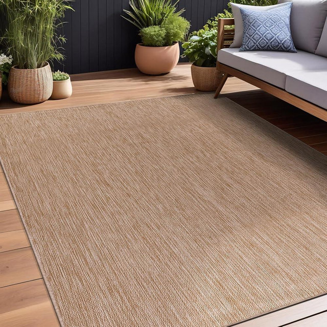 Beverly Rug Indoor Outdoor Rug 9x12, Washable Outside Carpet for Patio, Deck, Porch, Solid Modern Area Rug, Water Resistant, Jute Beige