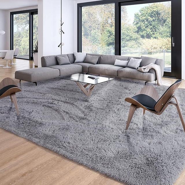 Merelax Soft Modern Indoor Large Shaggy Rug for Livingroom Bedroom Dorm Kids Room Home Decorative, Non-Slip Plush Fluffy Furry Fur Area Rugs Comfy Nursery Accent Floor Carpet 8x10 Feet, Grey