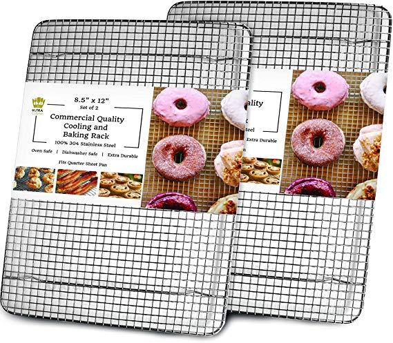 Cooling Baking & Roasting Racks for Quarter Sheet Size Pans - 100% Stainless Steel Wire Racks for Cooking - Dishwasher & Oven Safe, Rust Resistant, Heavy Duty by Ultra Cuisine (8.5" x 12" - Set of 2)