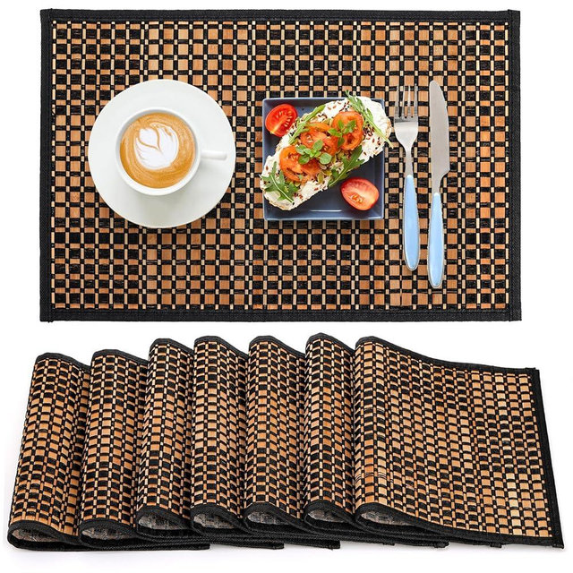 Eorbow 8 Pack Bamboo Placemats, Natural Anti-Slip Dining Table Mats, Rustic Heat-Resistant Place Mats, Japanese Style Washable Placemats for Dining Room, Kitchen, Restaurant, 18 x 12 Inch