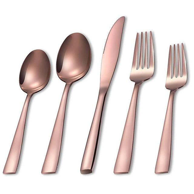 MEJAJU Rose Gold Silverware Set Stainless Steel Reusable Mirror Polished Flatware Set 20 Pieces, Utensil Service for 4, Tableware Cutlery Set for Home Kitchen Hotel Restaurant, Dishwasher safe