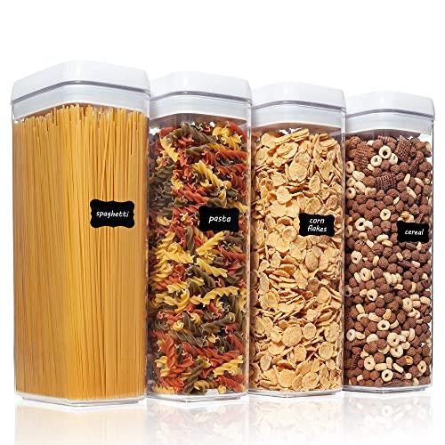 Airtight Food Storage Containers, Vtopmart 4 Pieces Large BPA Free Plastic Spaghetti Containers with Easy Lock Lids, for Kitchen Pantry Organization and Storage, Include 24 Labels