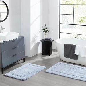 Jean Pierre New York Lydia Border 100% Cotton Bath Mat 2-Piece Set - Non-Slip Bath Rug - Pale Blue - 17"x24" & 20" x 32"