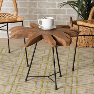 Merci Rustic Industrial End Table with Teak Tabletop