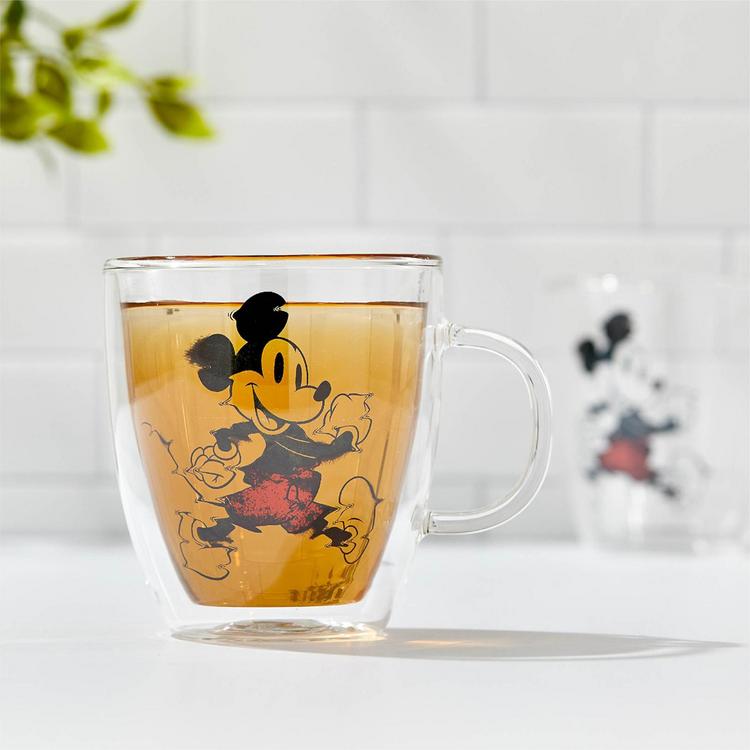 Vintage DISNEY Mickey Mouse Milk Glass Mug Set Of 2