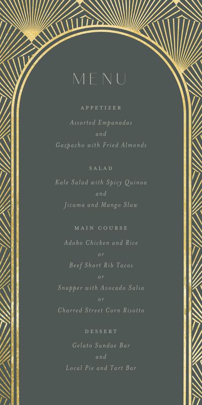 Green Oval Wedding Menu - Hayden Foil