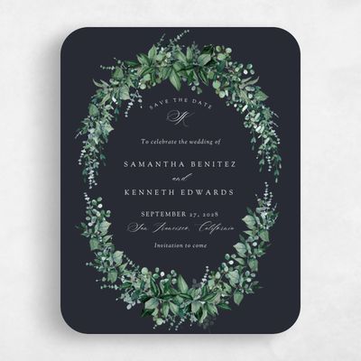 Black Rounded Wedding Save the Date - Elowen Portrait