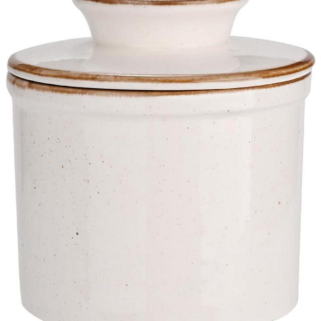 KILNGPT - French Butter Dish, Butter Crock for Counter with Water Line, Ceramic Butter Keeper for Spreadable Butter - Chrismas Gift Home Kitchen Decor - Reactive Glaze Collection - Shell White