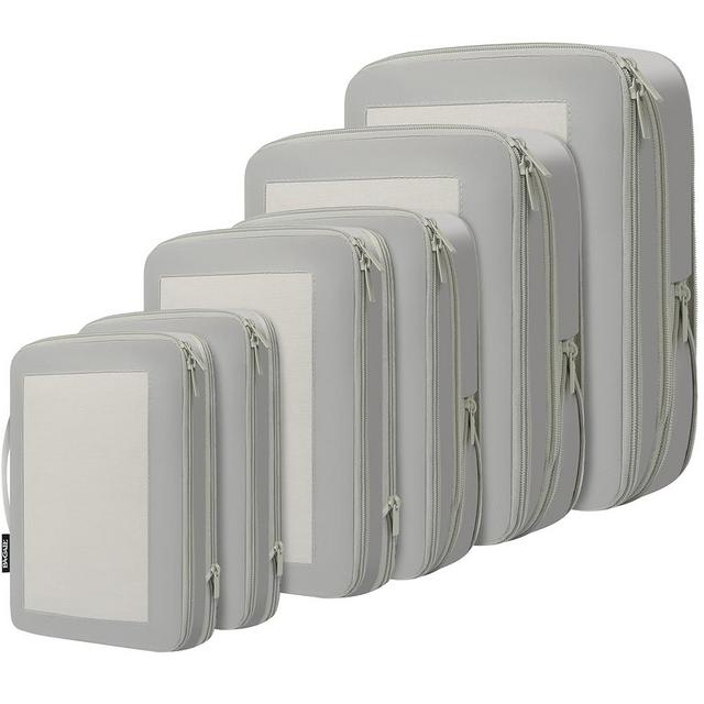 BAGAIL 4 Set/6 Set/8 Set Compression Packing Cubes Travel Accessories Expandable Packing Organizers (Square Mesh, 06-Grey)