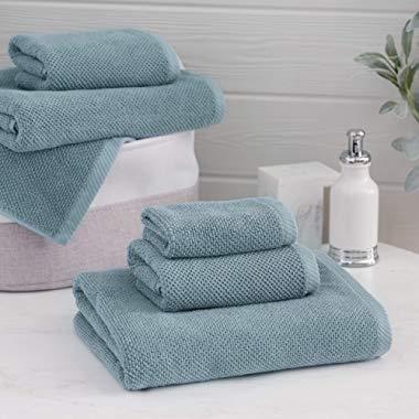 Welhome Franklin 100% Cotton Textured Towel (Dusty Blue) - Set of 6 - Highly Absorbent - Combed Cotton - Durable - Low Lint - 600 GSM - Machine Washable : 2 Bath Towels - 2 Hand Towels - 2 Wash Towels