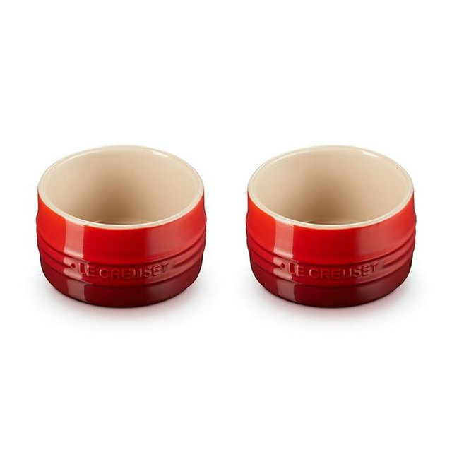 Le Creuset Stoneware Round Ramekin Straight Wall Set of 2, 6.75oz. Each, Cerise