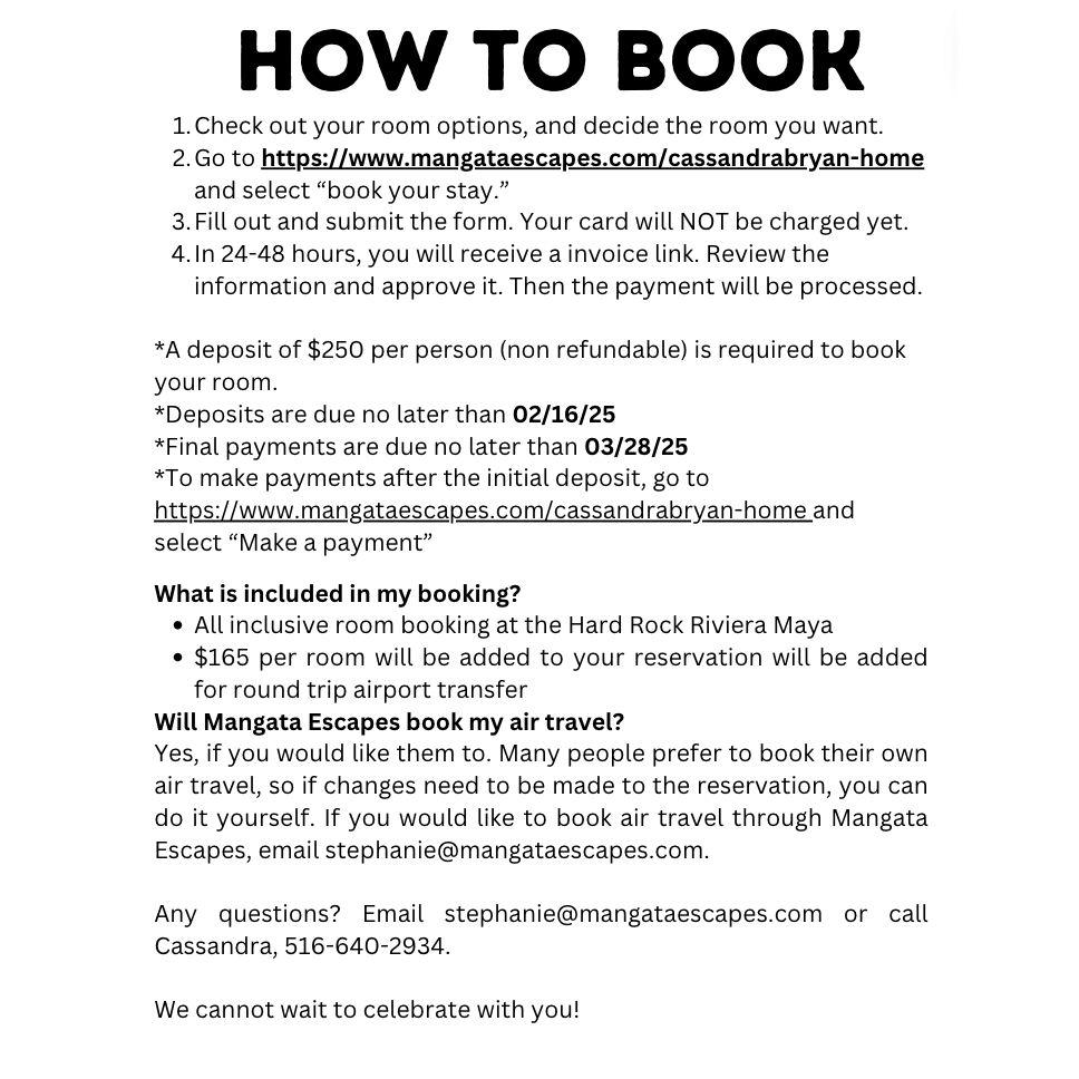 Steps to booking. Make sure to review your room options first!
