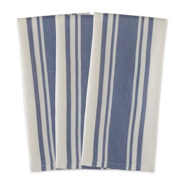 Chef Stripe Kitchen Towels in Stonewash Blue (Set of 3)