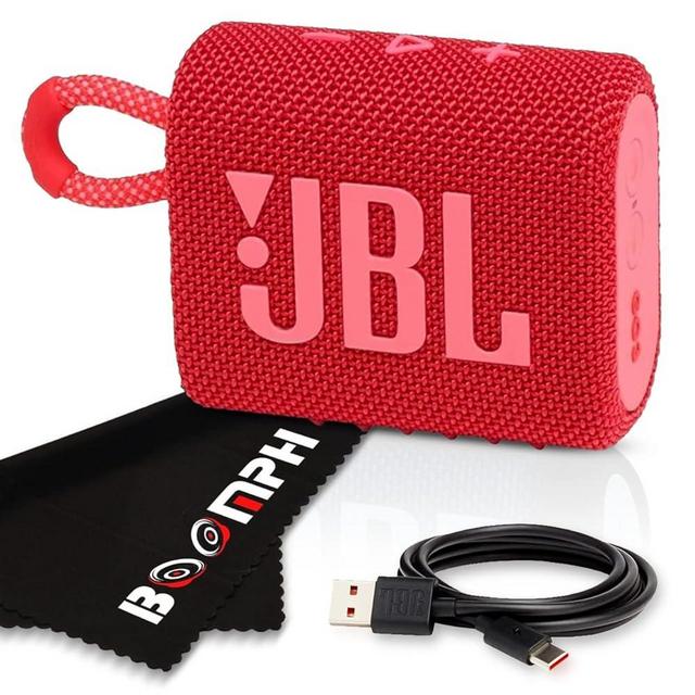 JBL Go 3 Portable Bluetooth Wireless Speaker, IP67 Waterproof and Dustproof Built-in Battery - Red - Boomph's Comprehensive Ultimate Performance Cloth Solution for Your On-The-Go Sound Experience