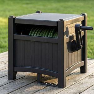 100FT Hose Reel Storage Box, Water Hose Holder,Durable Resin Garden Hose Reel, Mount Outdoor Organizer with Handle for Yard and Garden, Black