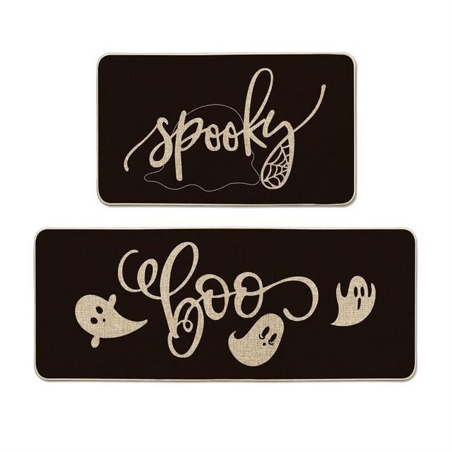 Artoid Mode Spooky Spider Web Gosts Boo Decorative Kitchen Mats Set of 2, Seasonal Halloween Holiday Party Low-Profile Floor Mat for Home Kitchen - 17x29 and 17x47 Inch