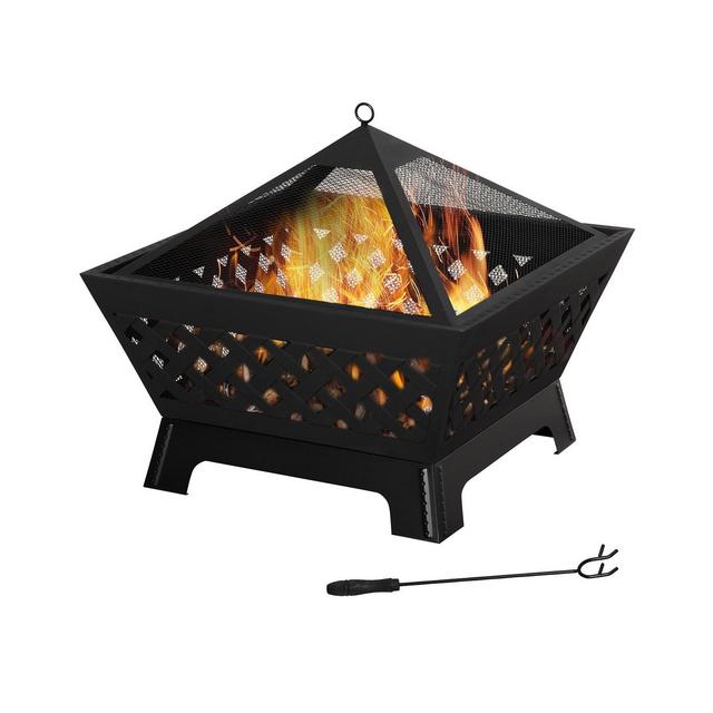 Outsunny 26 Inch Outdoor Fire Pits, Bonfire Wood Burning Firepit Bowl, Camping Fire Pit with Spark Screen Cover, Poker for Patio, or Backyard, Black