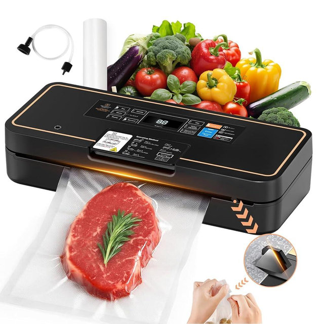 UPRUBE Vacuum Sealer with Easy Tear Cutter, 95kPa Food Saver Vacuum Sealer Machine for Food, 135W Fast Sealing, 9-in-1 Food Vacuum Sealer Machine with 10 ft Bag Roll for Meal Prep & Sous Vide