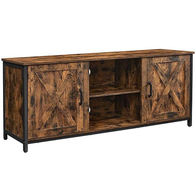 VASAGLE TV Cabinet with Farmhouse Barn Doors, TV Stand for 65 Inch TV, TV Console Table with Adjustable Shelves, Industrial, Rustic Brown and Black ULTV307B01