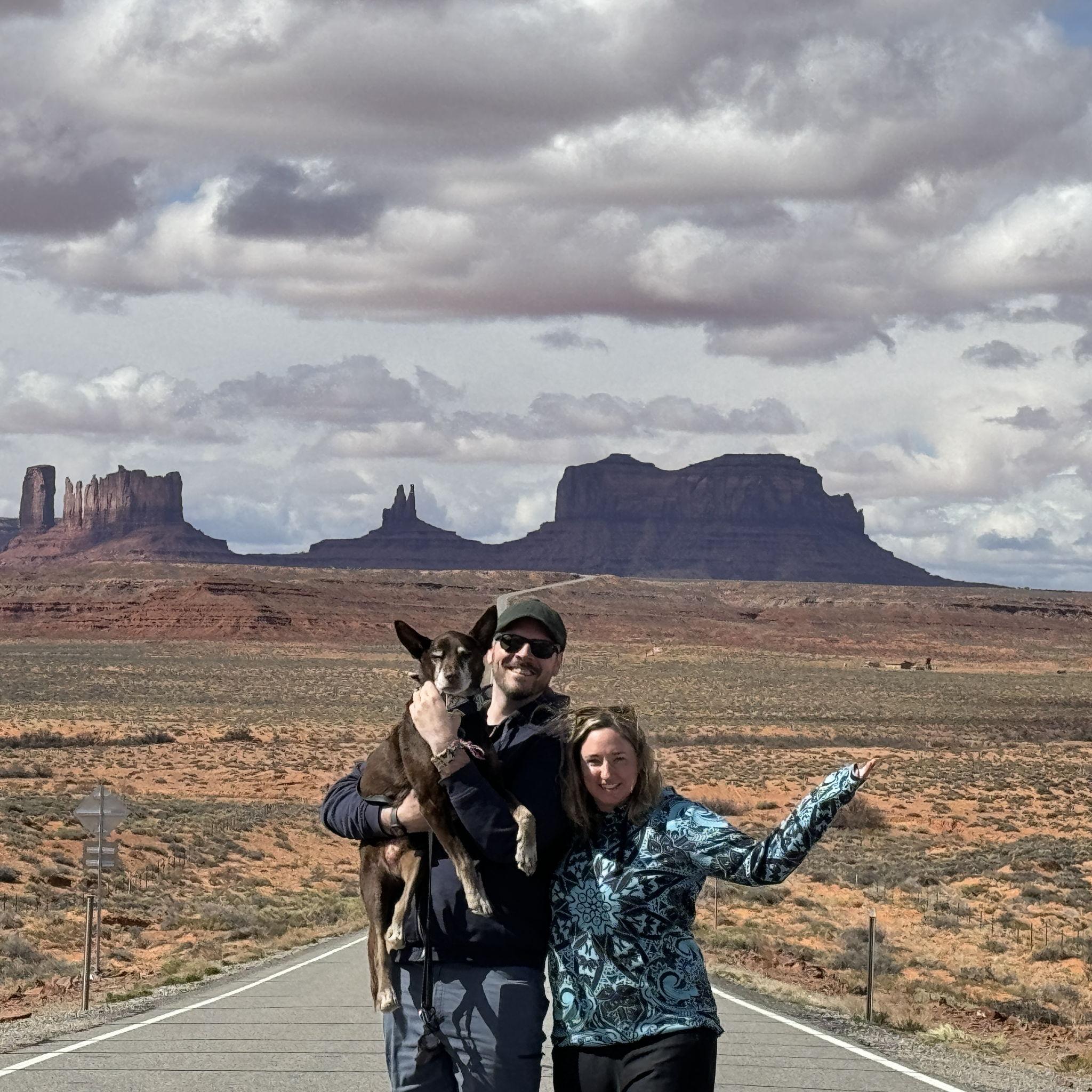 Family photo in Monument Valley at the famous Forrest Gump spot