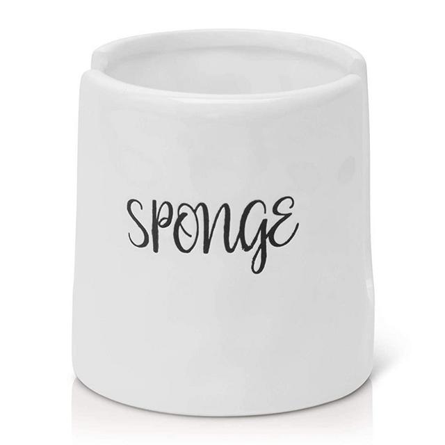 Sponge Holder for Kitchen Sink | Dish Sponge Holder | Kitchen Sink Caddy | Scrubby Holder | Farmhouse Kitchen Décor, Ceramic, White