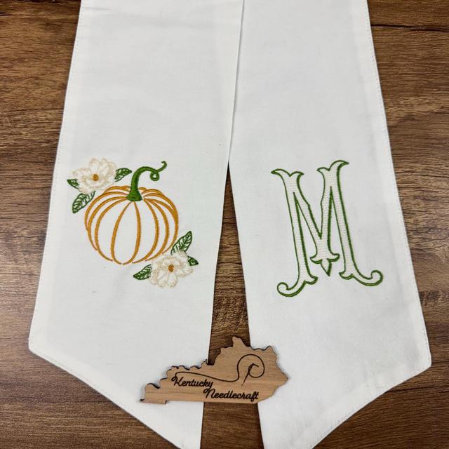Pumpkin Magnolia Initial Wreath Sash | Fall Monogram | Southern Front Door Decor | Wreath Bow Tie for Autumn | Halloween Thanksgiving