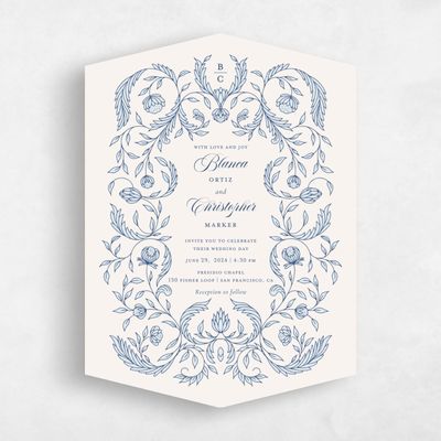 Blue Diamond Wedding Invitation - Loxley Portrait