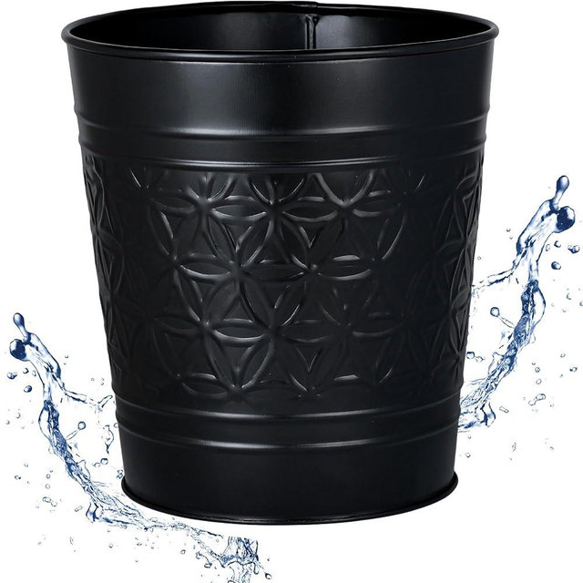 Autumn Alley Matte Black Trash Can for Bathroom, Round Open-Top Decorative Trash Basket Black, Metal Waste Basket for Bedroom, Office - Matte Black Bathroom Accessories