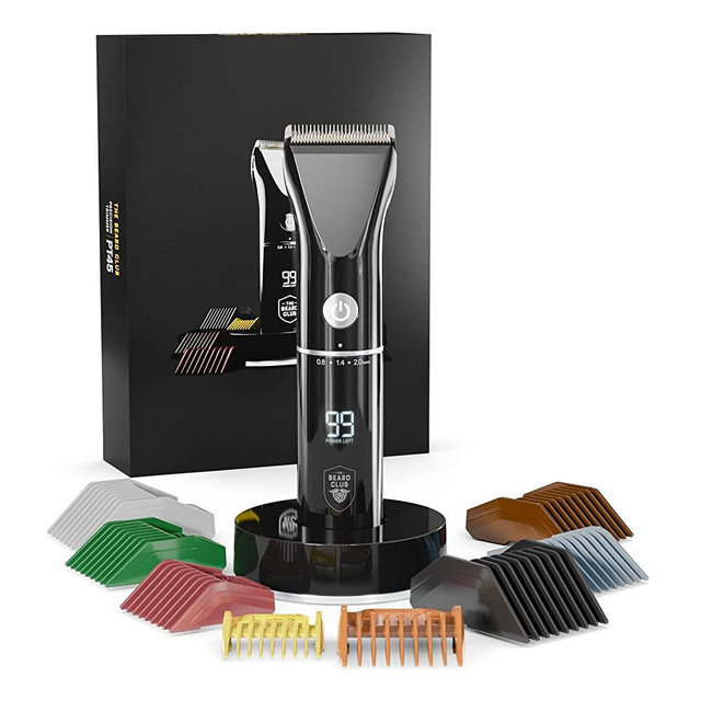 The Beard Club PT45 Beard & Hair Trimmer - Cordless Rechargeable High Power 7000 RPM - 8 Color Guides, 45 Unique Trim Lengths - Extra Sharp Mower Blades for Clean Cuts, Travel Ready