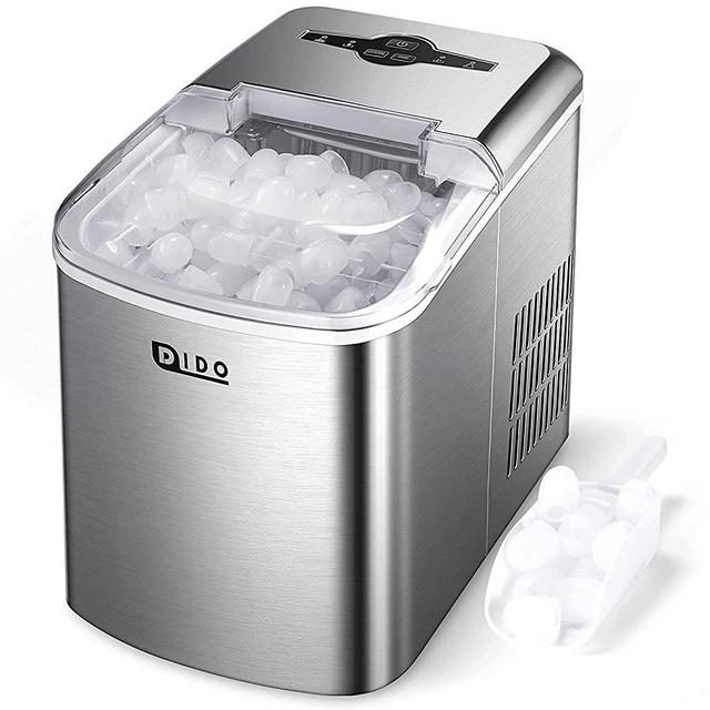 DIDO Ice Maker Countertop, 10Pcs Bullet Ice in 6-8 mins,33Lbs/24hrs, Self-Cleaning Portable Ice Makers with Ice Scoop & Basket, Stainless Steel Ice Machine, L/S Size for Home/Office/Bar