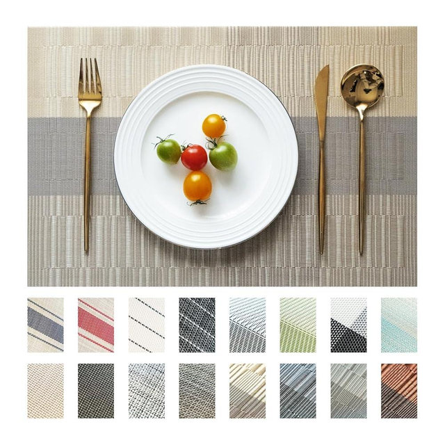 SUMYMERY Placemats Set of 8 Vinyl/Plastic Woven Place Mats for Kitchen Table Indoor/Outdoor Washable Placemat Wipeable Dining Table Mats (Ombre Glod,8)