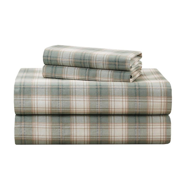 Comfort Spaces 100% Cotton Sheets Queen, Breathable, Naturally Cool Cotton Sheets, Soft Cotton Bed Sheets with 14" Elastic Pocket Fits up to 16" Mattress, All Seasons Sheet Set, Wesley Green 4 Piece