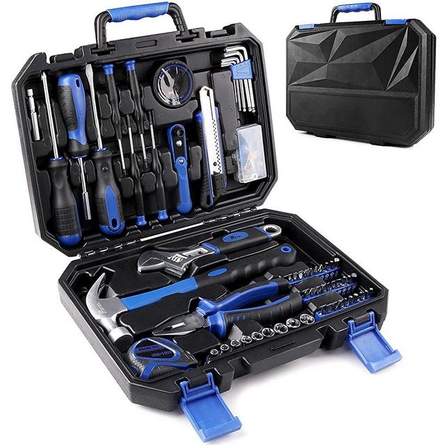 128 Piece Tool Set, PTSTEL General Household Hand Tool Kit, For DIY And Quick Repairs, With Easy Carrying Toolbox Storage Case, Auto Repair and Home Maintenance