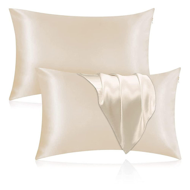 Veaken Silk Pillowcase for Hair and Skin, 2 Pack 100% Mulberry Silk Pillowcase 25 Momme, 600 Thread Count, Both Side Pure Silk Pillow Cover with Hidden Zipper (Beige, Standard 20''×26'')