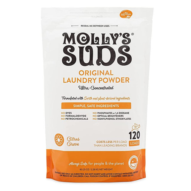 Molly's Suds Original Laundry Detergent Powder | Natural Laundry Detergent for Sensitive Skin | Earth-Derived Ingredients, Stain Fighting | Citrus Grove Scented, 120 Loads